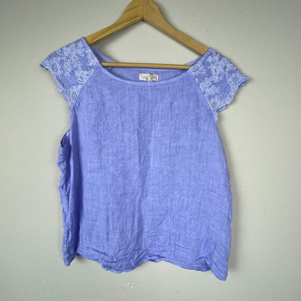 Lina Tomei Italy‎ Linen Top Size S – Light Lavender Cap Sleeve Lagenlook Coastal